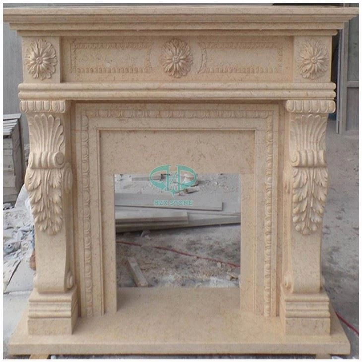 Beige Marble Carving Fireplace